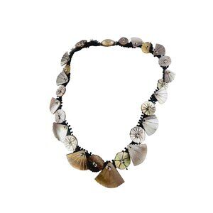 Beautiful Hand Done Art Nouveau Abalone Shell Appliques On Fabric Necklace A5589